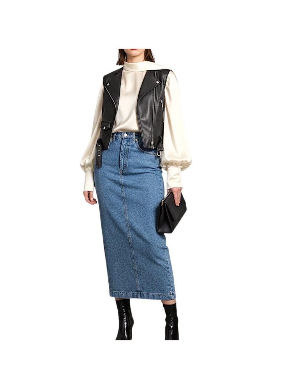 Vtg 80s 90s Cobra rigid cotton denim fitted high rise long pencil maxi skirt 7 - Picture 3 of 16